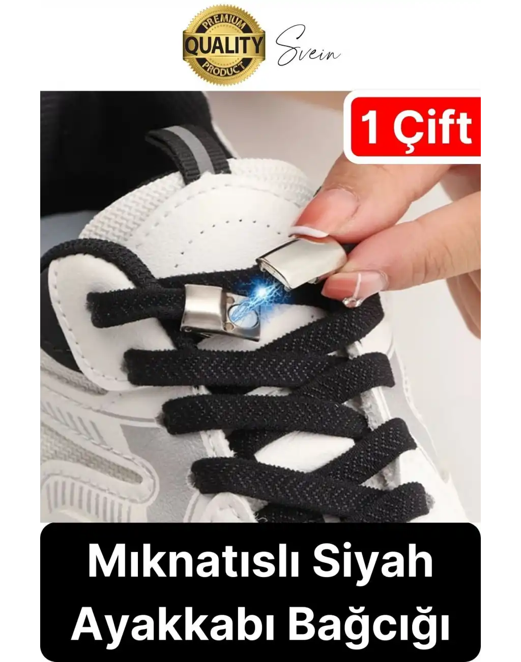 Yeni Mıknatıslı Metal Tak Bırak Elastik Siyah Akıllı Kilitli Bağcık Spor Ayakkabı Bağcığı 100 cm