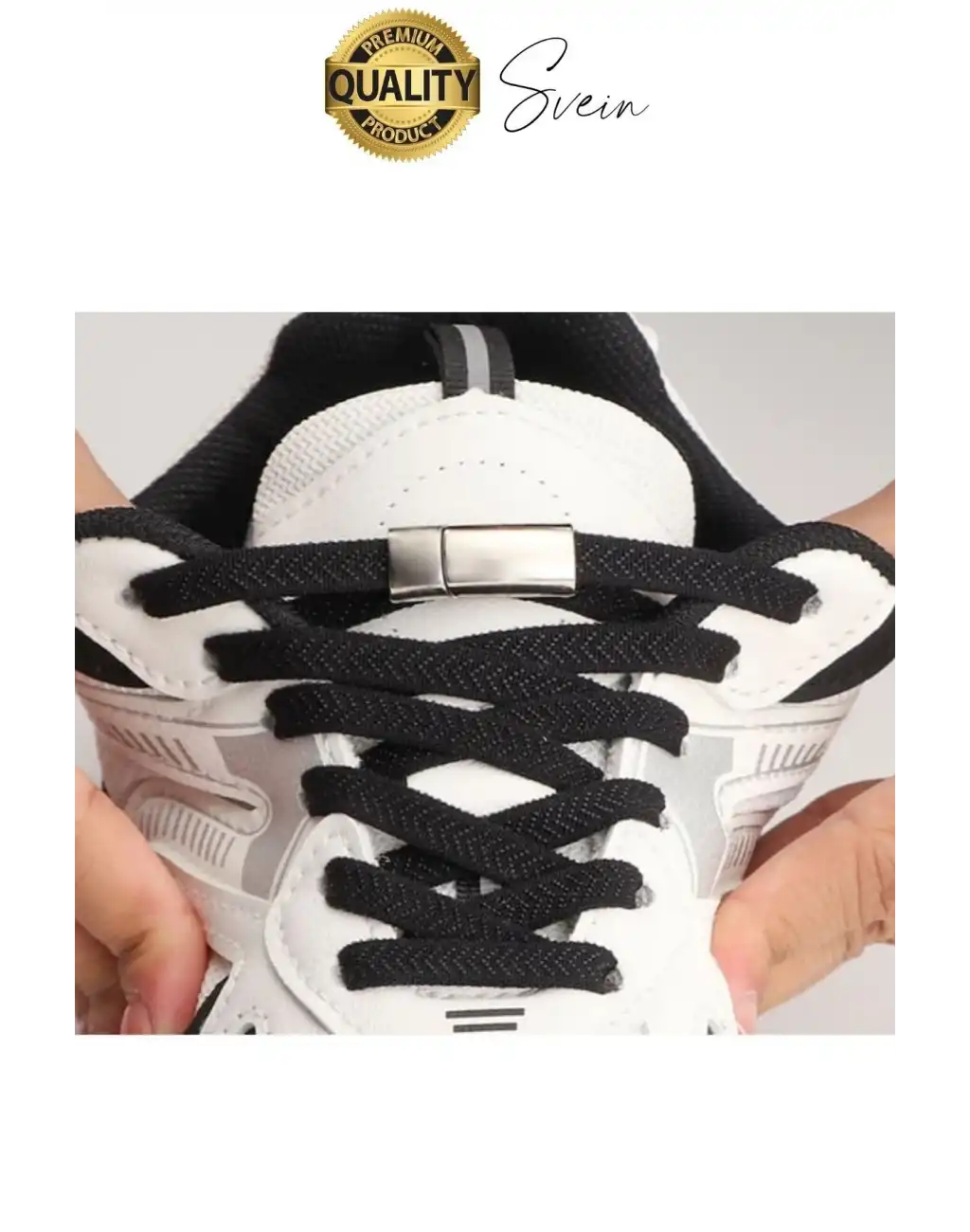 Yeni Mıknatıslı Metal Tak Bırak Elastik Siyah Akıllı Kilitli Bağcık Spor Ayakkabı Bağcığı 100 cm