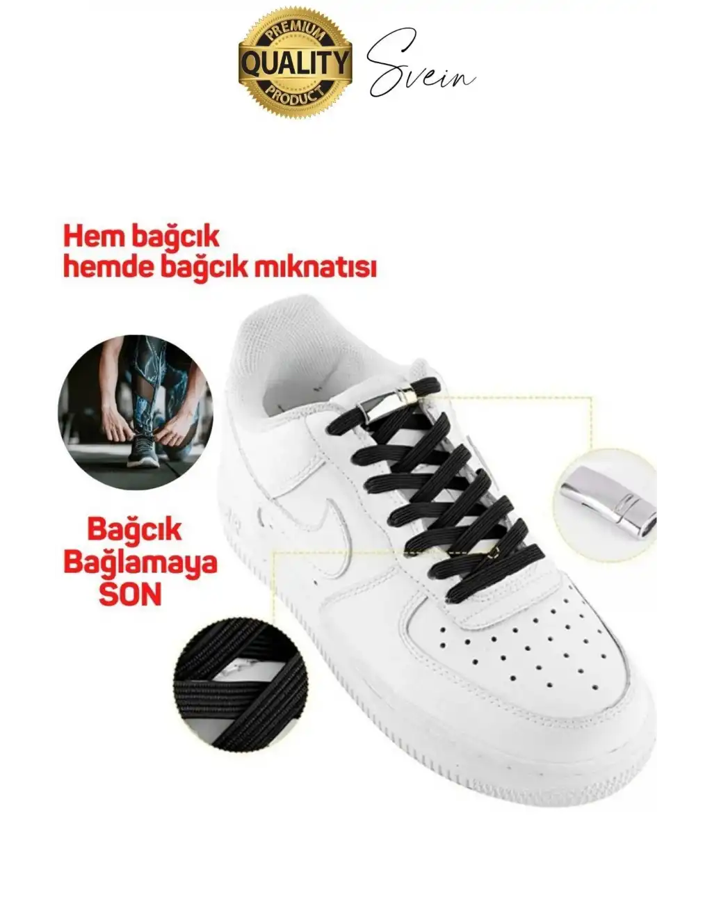 Yeni Mıknatıslı Metal Tak Bırak Elastik Siyah Akıllı Kilitli Bağcık Spor Ayakkabı Bağcığı 100 cm