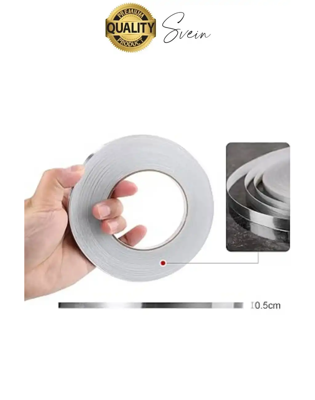 Premium Kendinden Yapışkanlı Gri Gümüş Renk Fayans Derz Arası İzolasyon Bandı Dekoratif Bant 0,5 cm