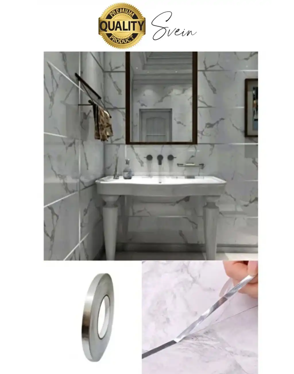 Premium Kendinden Yapışkanlı Gri Gümüş Renk Fayans Derz Arası İzolasyon Bandı Dekoratif Bant 0,5 cm