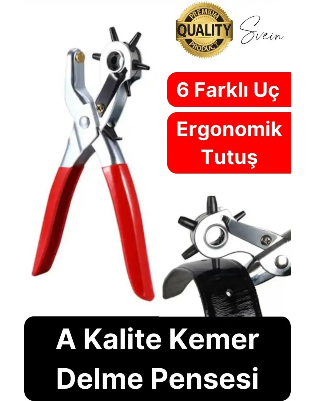 6 Uçlu Kemer ve Deri Delme Delici Aleti Ergonomik Saplı Metal Çelik Delgeç Hızlı Pratik Kolay Zımba