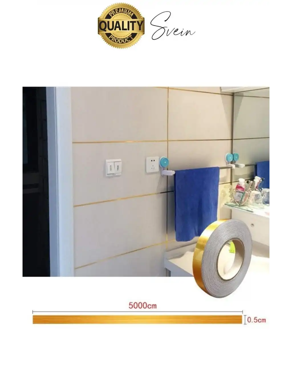 Premium Kendinden Yapışkanlı Gold Sarı Renk Fayans Derz Arası İzolasyon Bandı Dekoratif Bant 0,5 cm