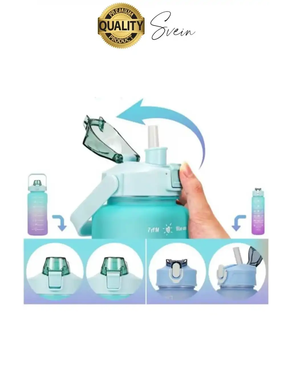 Yeni Model Pipetli 4 Boy Motivasyonel Su İçecek Matarası Sporcu Suluk Şişesi Renkli Büyük ve Küçük