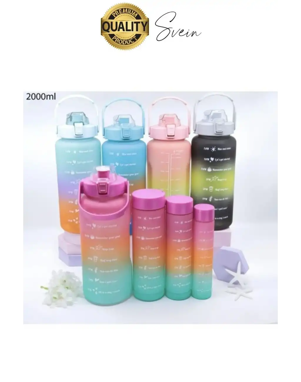 Yeni Model Pipetli 4 Boy Motivasyonel Su İçecek Matarası Sporcu Suluk Şişesi Renkli Büyük ve Küçük