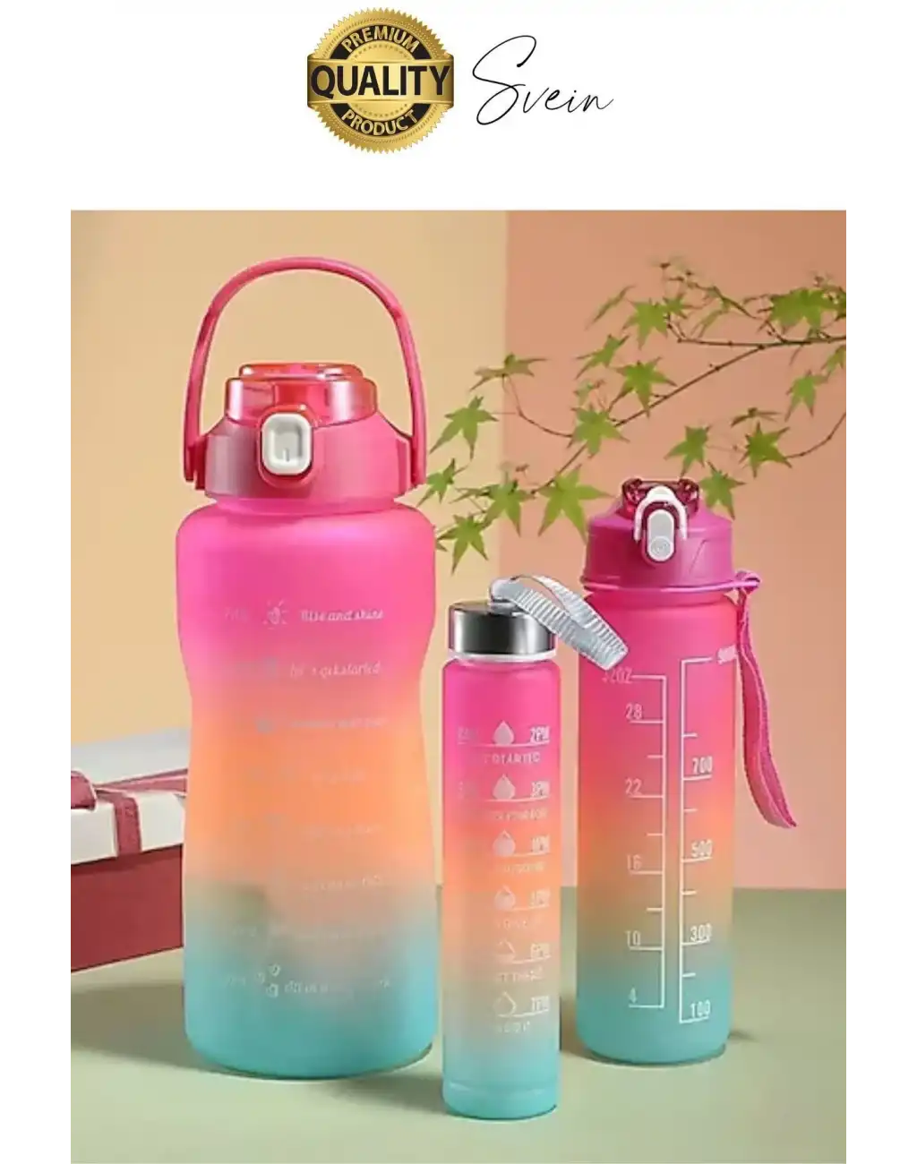 Yeni Model Pipetli 4 Boy Motivasyonel Su İçecek Matarası Sporcu Suluk Şişesi Renkli Büyük ve Küçük