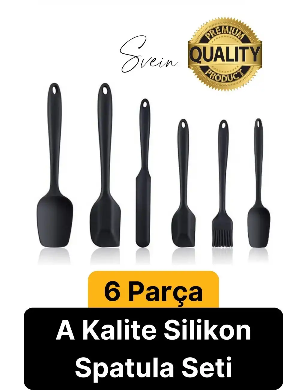 6 Parça Silikon Spatula Fırça Kaşık Bıçak Yemek Hazırlık Pasta Mutfak Seti Yanmaz Yapışmaz Siyah