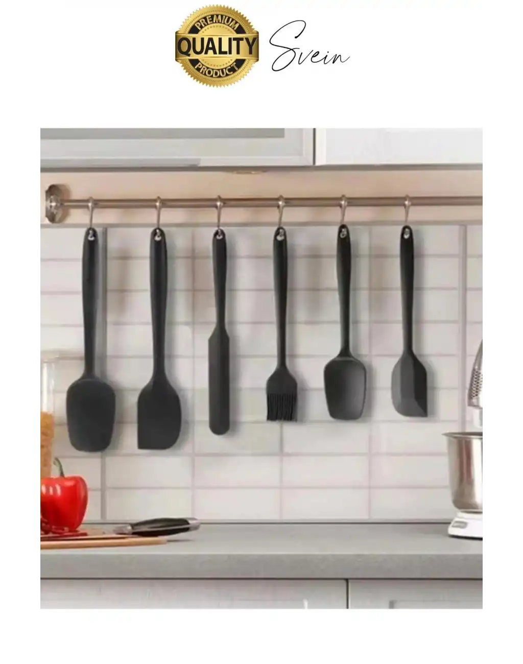 6 Parça Silikon Spatula Fırça Kaşık Bıçak Yemek Hazırlık Pasta Mutfak Seti Yanmaz Yapışmaz Siyah