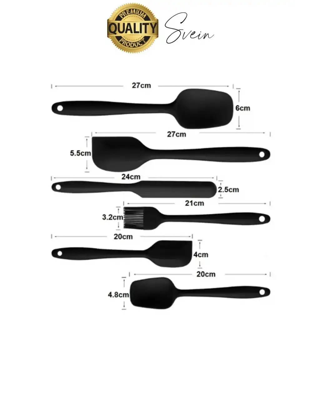 6 Parça Silikon Spatula Fırça Kaşık Bıçak Yemek Hazırlık Pasta Mutfak Seti Yanmaz Yapışmaz Siyah