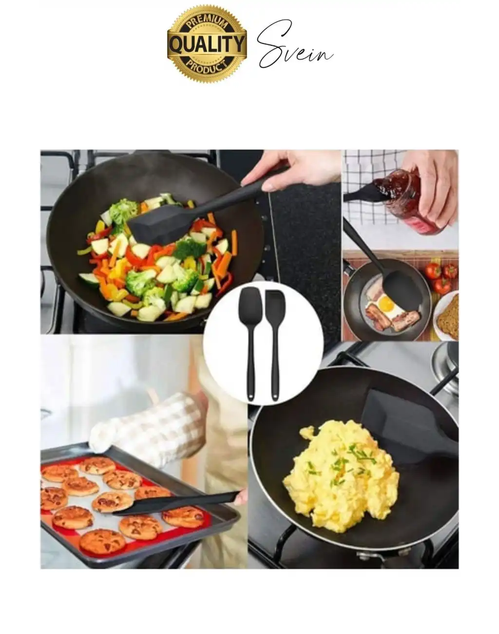 6 Parça Silikon Spatula Fırça Kaşık Bıçak Yemek Hazırlık Pasta Mutfak Seti Yanmaz Yapışmaz Siyah