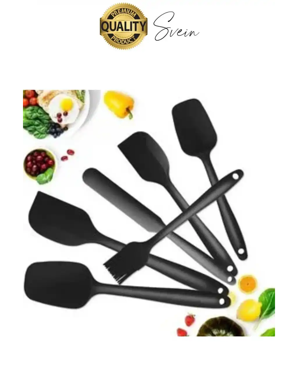 6 Parça Silikon Spatula Fırça Kaşık Bıçak Yemek Hazırlık Pasta Mutfak Seti Yanmaz Yapışmaz Siyah