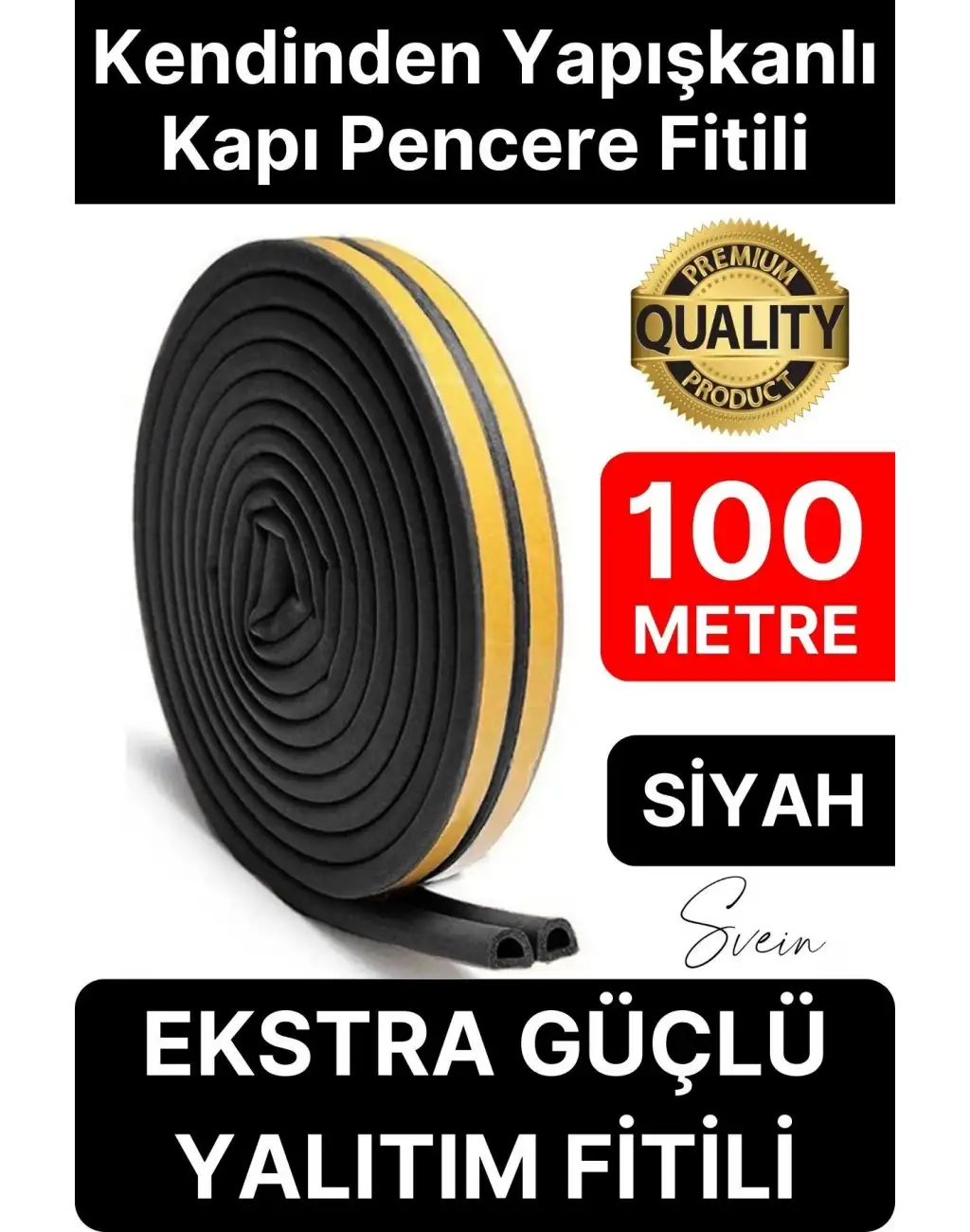 Kalın Kauçuk 2x50=100 mt Ekstra Uzun Siyah Kapı Pencere Fitili Soğuk Koruyucu Geçirmez İzolasyon