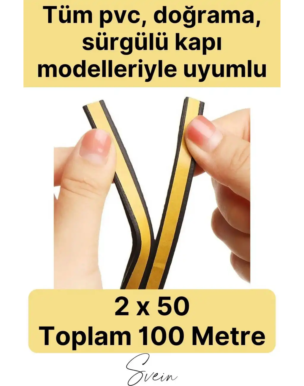 Kalın Kauçuk 2x50=100 mt Ekstra Uzun Siyah Kapı Pencere Fitili Soğuk Koruyucu Geçirmez İzolasyon