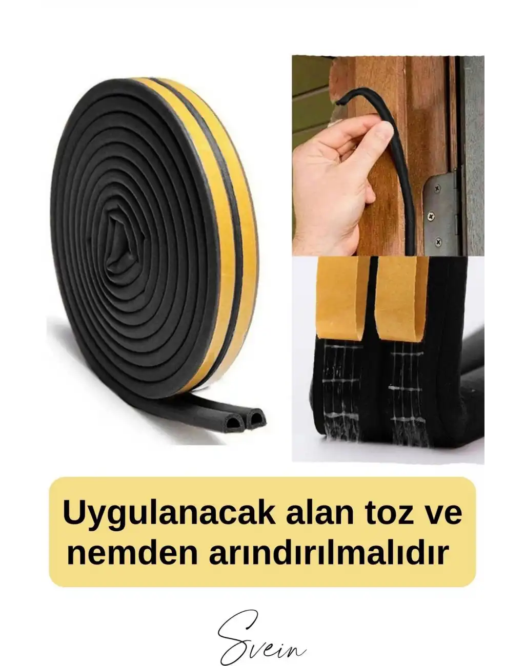 Kalın Kauçuk 2x50=100 mt Ekstra Uzun Siyah Kapı Pencere Fitili Soğuk Koruyucu Geçirmez İzolasyon