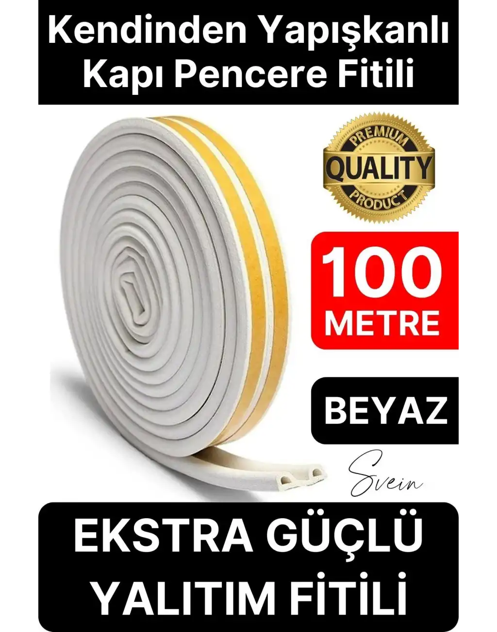 Kalın Kauçuk 2x50=100 Mt Ekstra Uzun Beyaz Kapı Pencere Fitili Soğuk Koruyucu Geçirmez İzolasyon