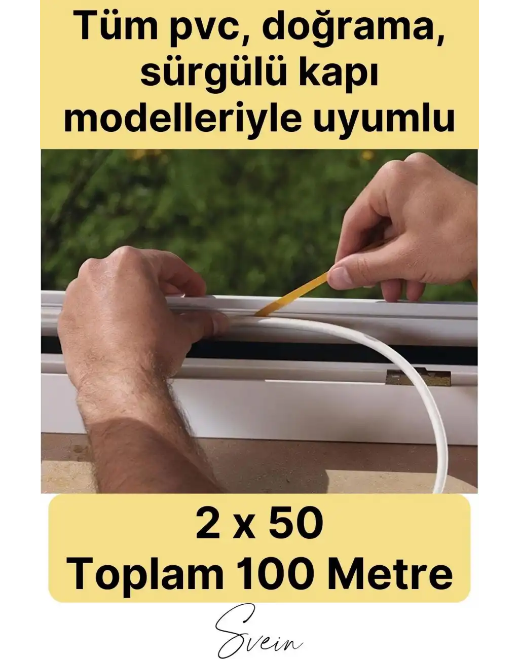 Kalın Kauçuk 2x50=100 Mt Ekstra Uzun Beyaz Kapı Pencere Fitili Soğuk Koruyucu Geçirmez İzolasyon