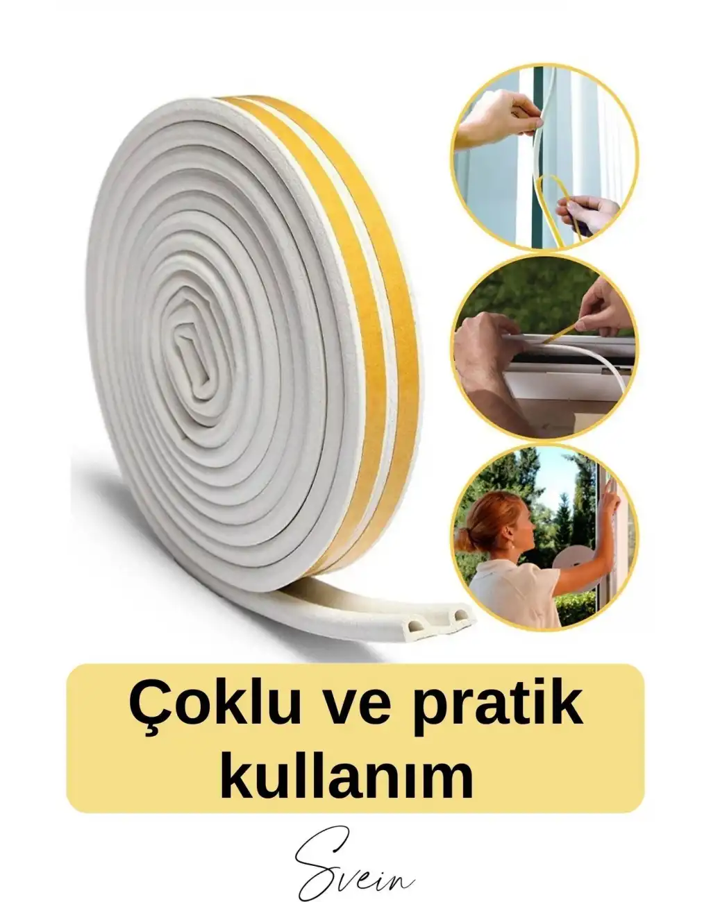 Kalın Kauçuk 2x50=100 Mt Ekstra Uzun Beyaz Kapı Pencere Fitili Soğuk Koruyucu Geçirmez İzolasyon