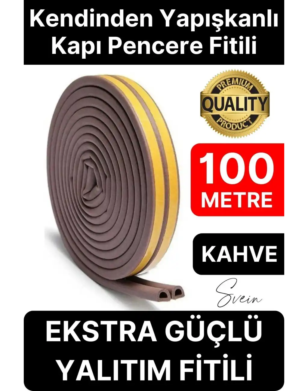 Kalın Kauçuk 2x50=100 mt Ekstra Uzun Kahve Kapı Pencere Fitili Soğuk Koruyucu Geçirmez İzolasyon