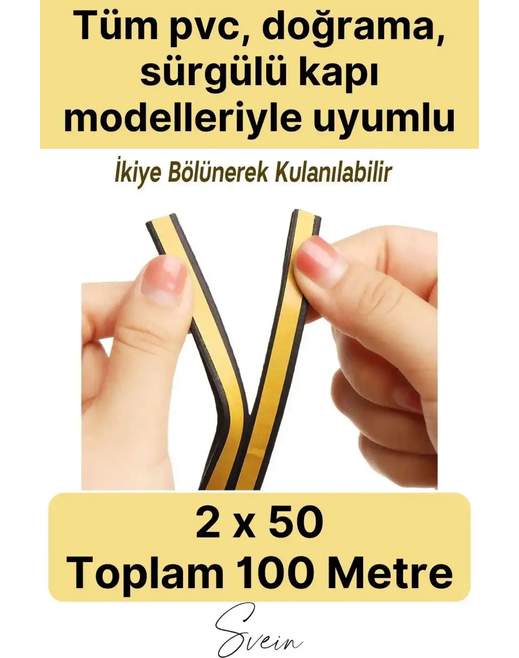 Kalın Kauçuk 2x50=100 mt Ekstra Uzun Kahve Kapı Pencere Fitili Soğuk Koruyucu Geçirmez İzolasyon