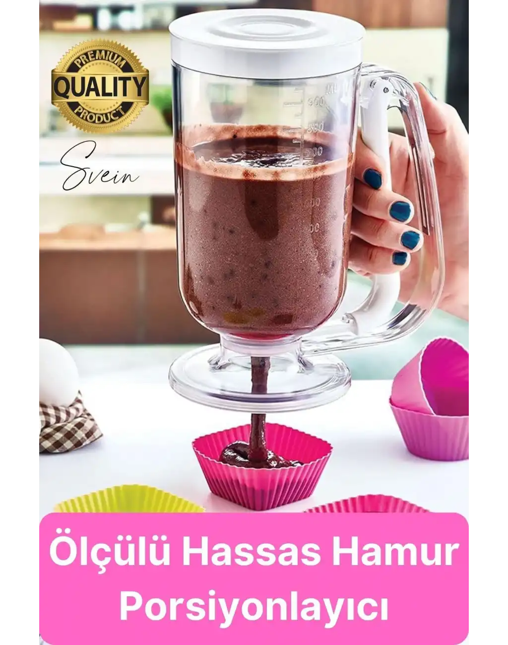 Pankek Hamur Porsiyonlayıcı Ölçülü Akıtma Dağıtıcı Krep Yapma Puding Muffin 900 ml Ölçekli Aparatı