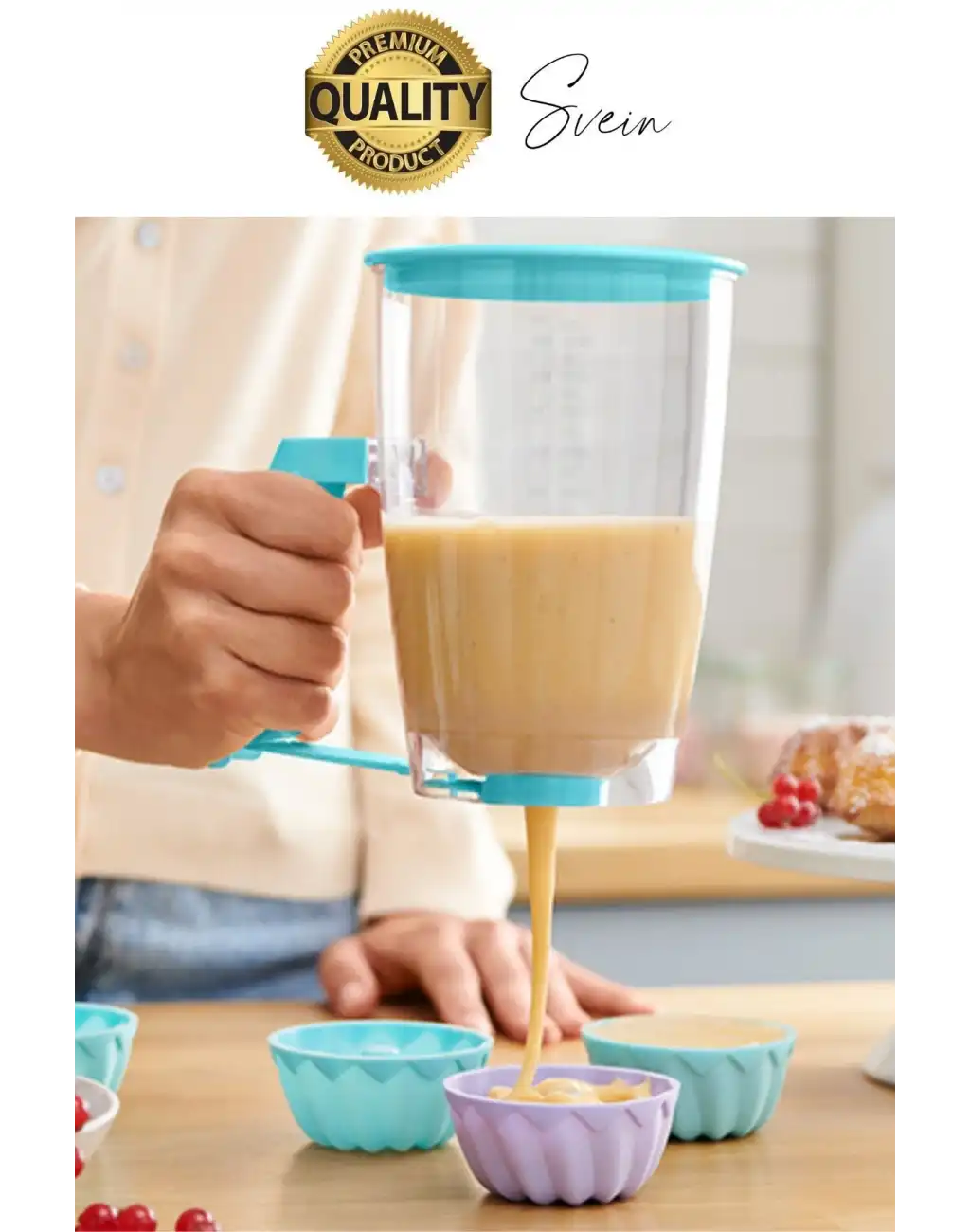 Pankek Hamur Porsiyonlayıcı Ölçülü Akıtma Dağıtıcı Krep Yapma Puding Muffin 900 ml Ölçekli Aparatı