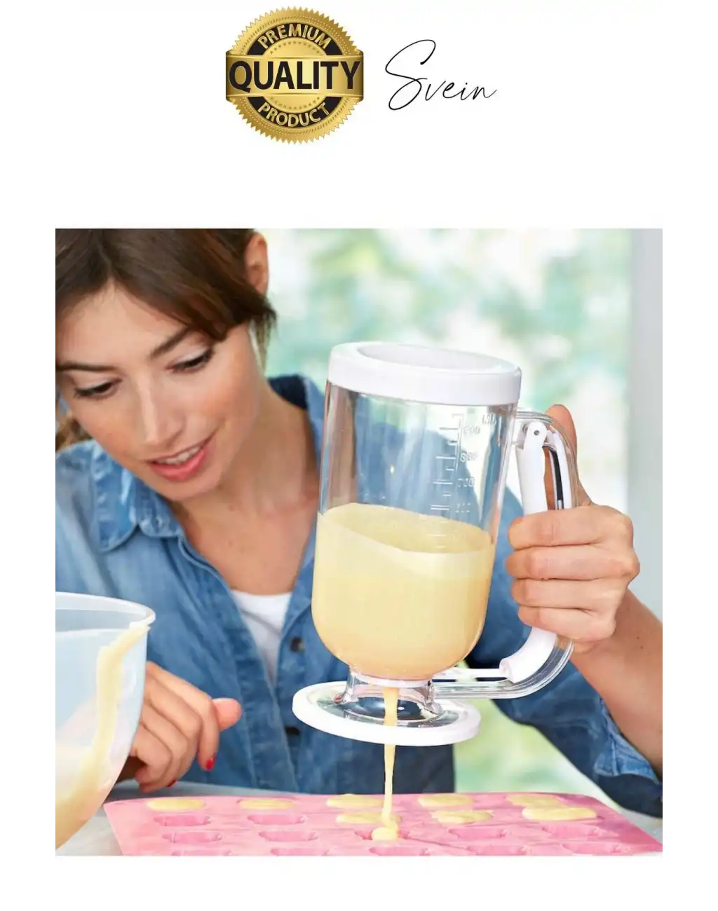 Pankek Hamur Porsiyonlayıcı Ölçülü Akıtma Dağıtıcı Krep Yapma Puding Muffin 900 ml Ölçekli Aparatı