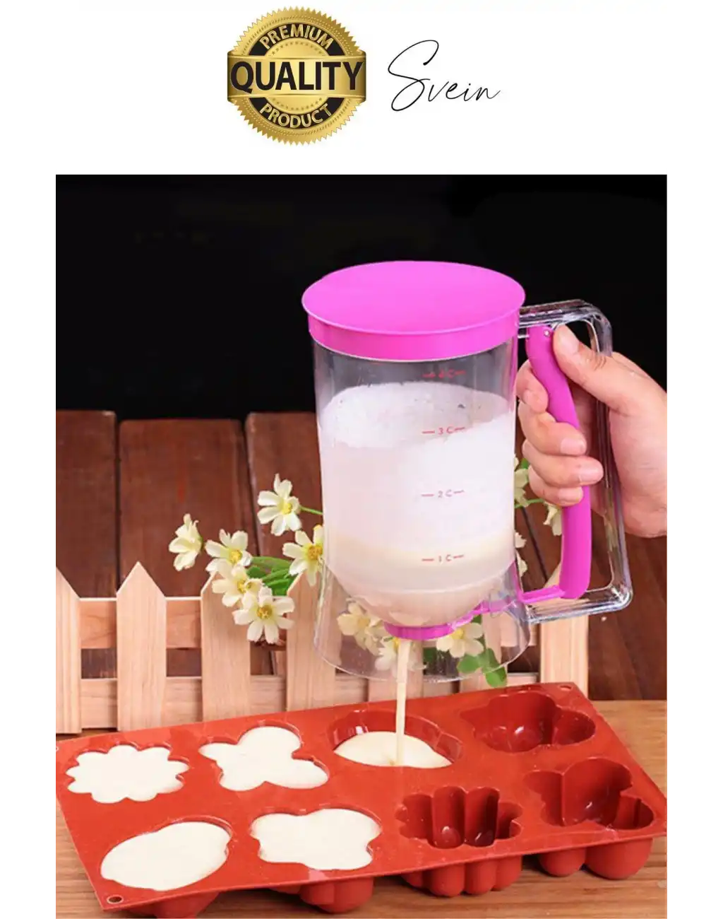 Pankek Hamur Porsiyonlayıcı Ölçülü Akıtma Dağıtıcı Krep Yapma Puding Muffin 900 ml Ölçekli Aparatı