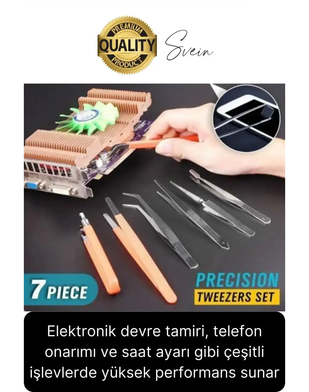 Profesyonel 7 Parça Çelik Cımbız Seti Paslanmaz Dayanıklı Elektronik Devre Telefon Saat Tamir Seti