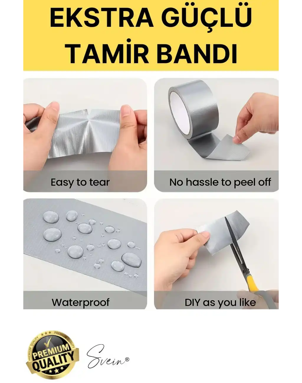 4 Adet 10 mt Sarı Tamir Takviye Kapatıcı Güçlü Onarım Bandı Su Geçirmez Sızdırmaz Dayanım Çatlak