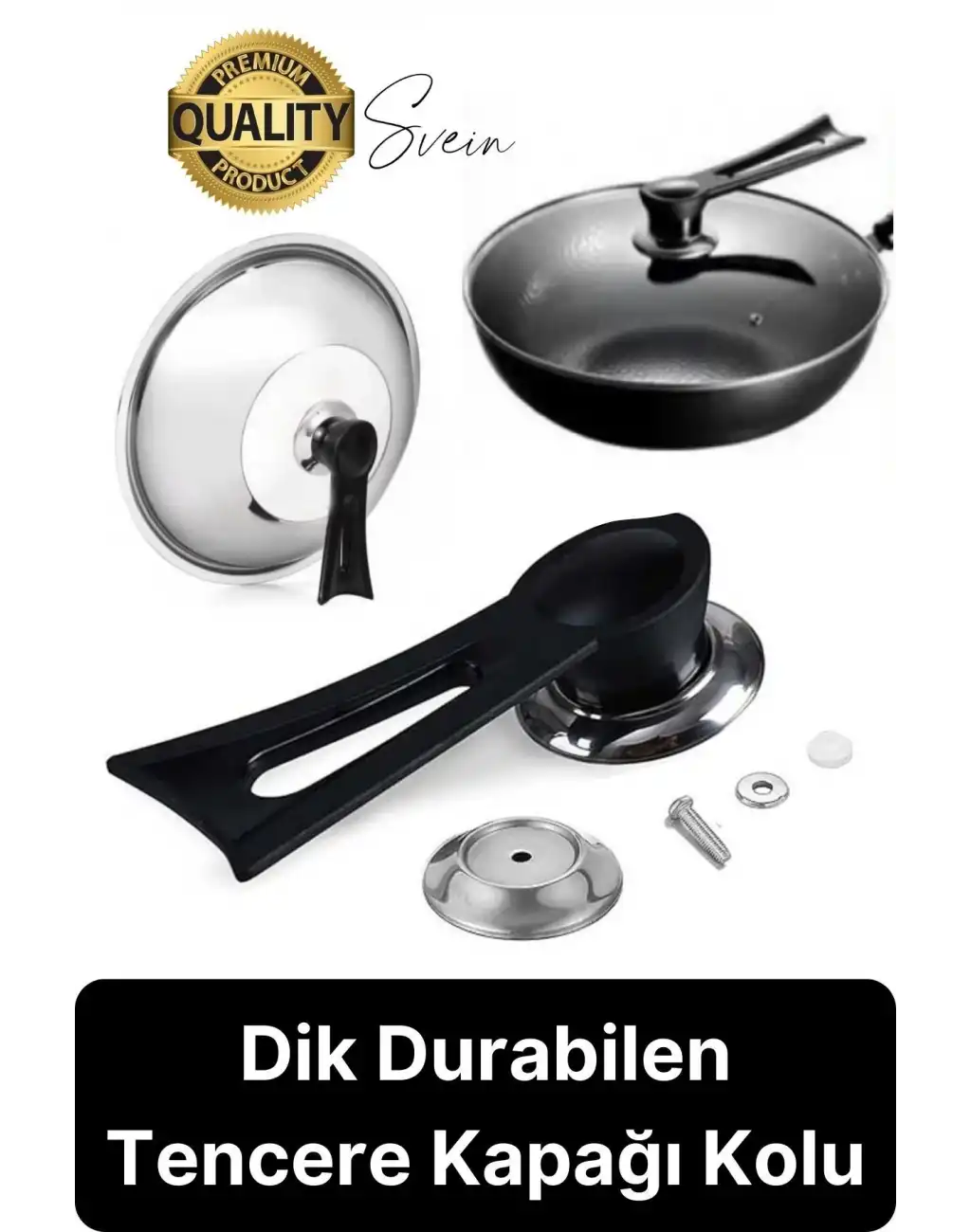 Premium Isıya Dayanıklı Dikey Tasarım Tencere Kapağı Kolu Kaldırma Aparatı Topuzu Siyah Pratik Rahat