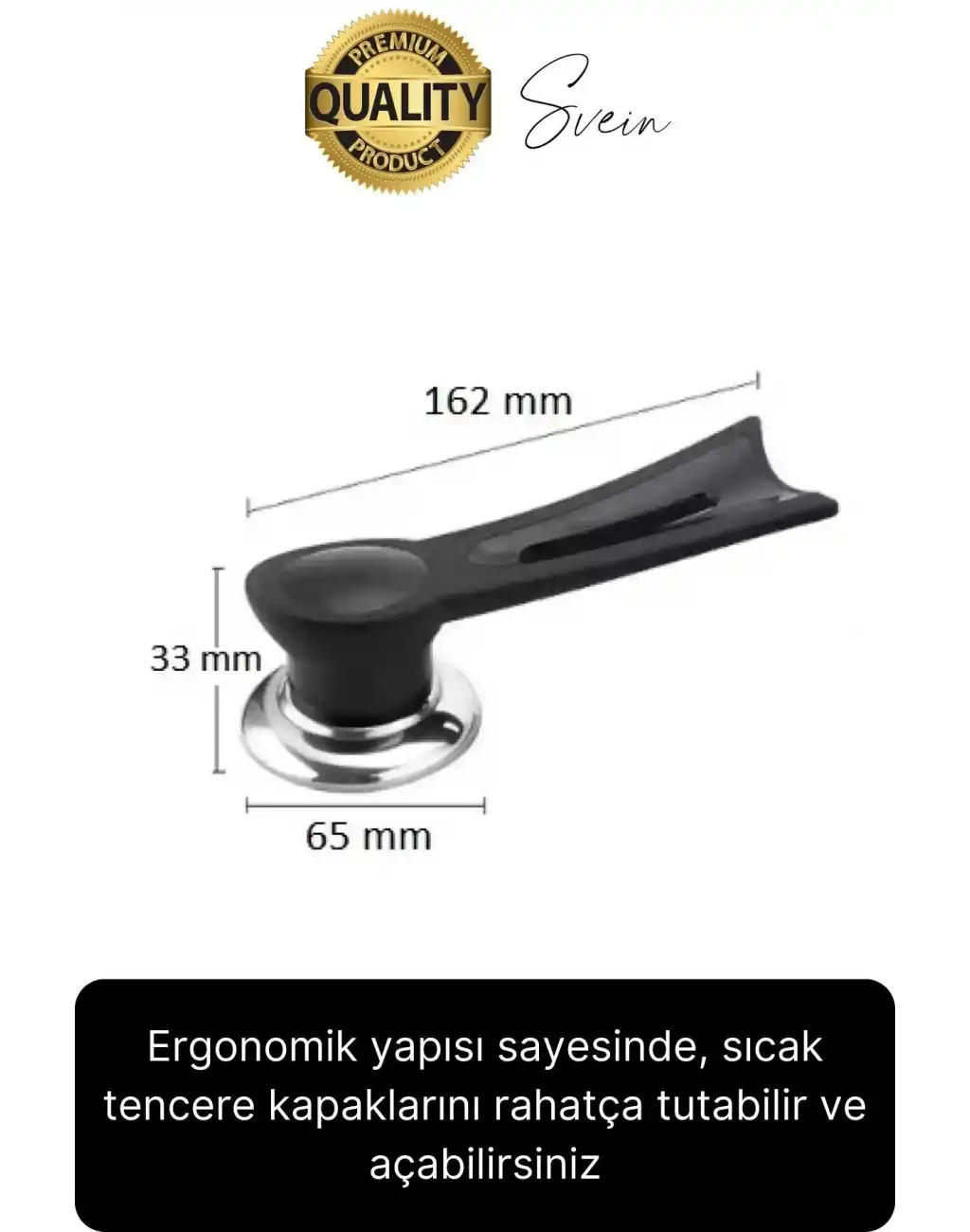 Premium Isıya Dayanıklı Dikey Tasarım Tencere Kapağı Kolu Kaldırma Aparatı Topuzu Siyah Pratik Rahat