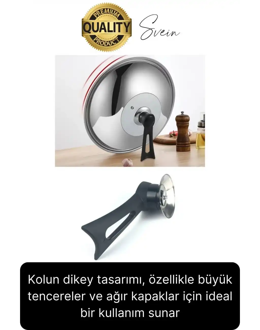Premium Isıya Dayanıklı Dikey Tasarım Tencere Kapağı Kolu Kaldırma Aparatı Topuzu Siyah Pratik Rahat