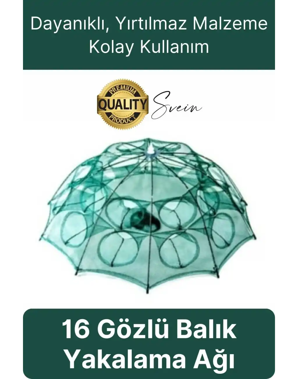 Ekstra Sağlam 16 Gözlü Balık Kapanı Ağı Cepli Büyük Boy Balık Yakalama Filesi Yem Bölmeli Fermuarlı