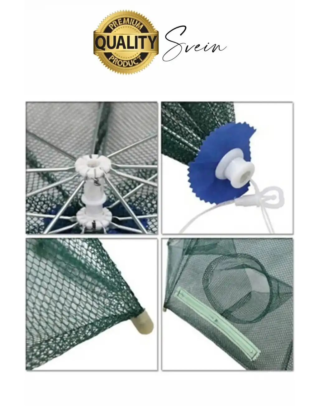 Ekstra Sağlam 16 Gözlü Balık Kapanı Ağı Cepli Büyük Boy Balık Yakalama Filesi Yem Bölmeli Fermuarlı