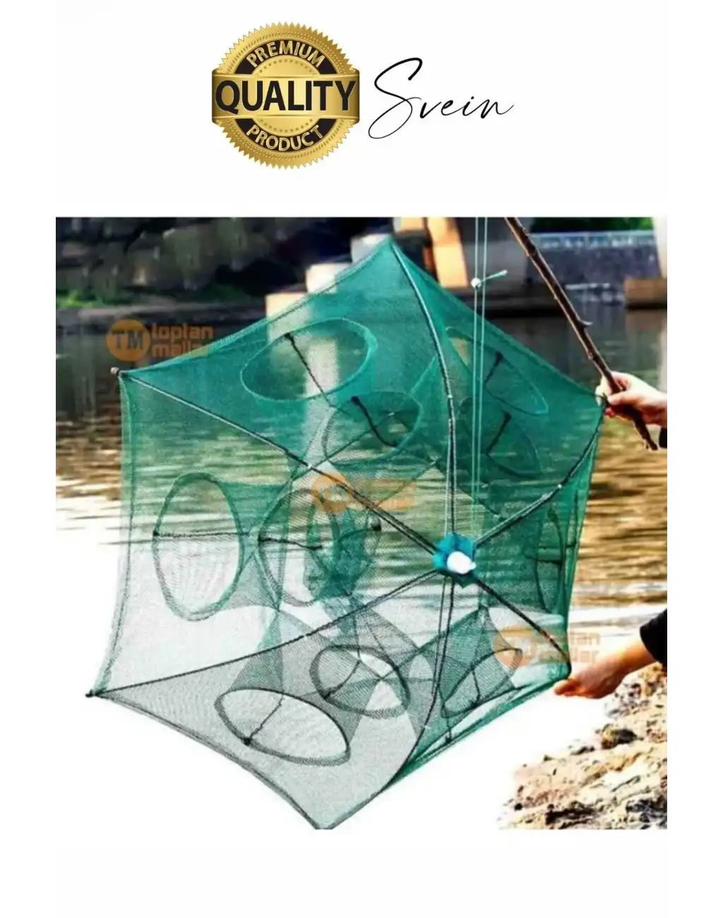 Ekstra Sağlam 16 Gözlü Balık Kapanı Ağı Cepli Büyük Boy Balık Yakalama Filesi Yem Bölmeli Fermuarlı