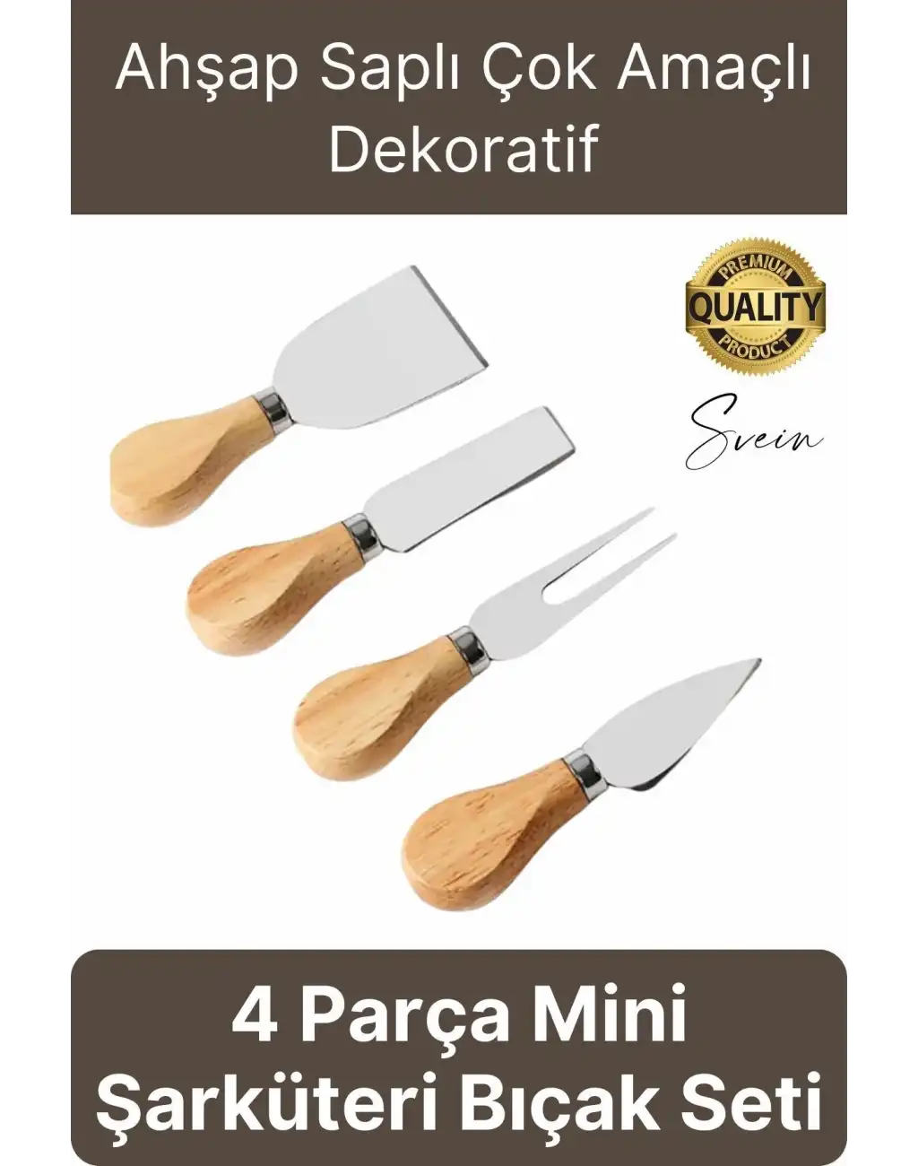 Bambu Saplı 4lü Mini Şarküteri Bıçakları Servis Sunumluk Peynir ve Ekmek Kesimi İçin Spatula Seti
