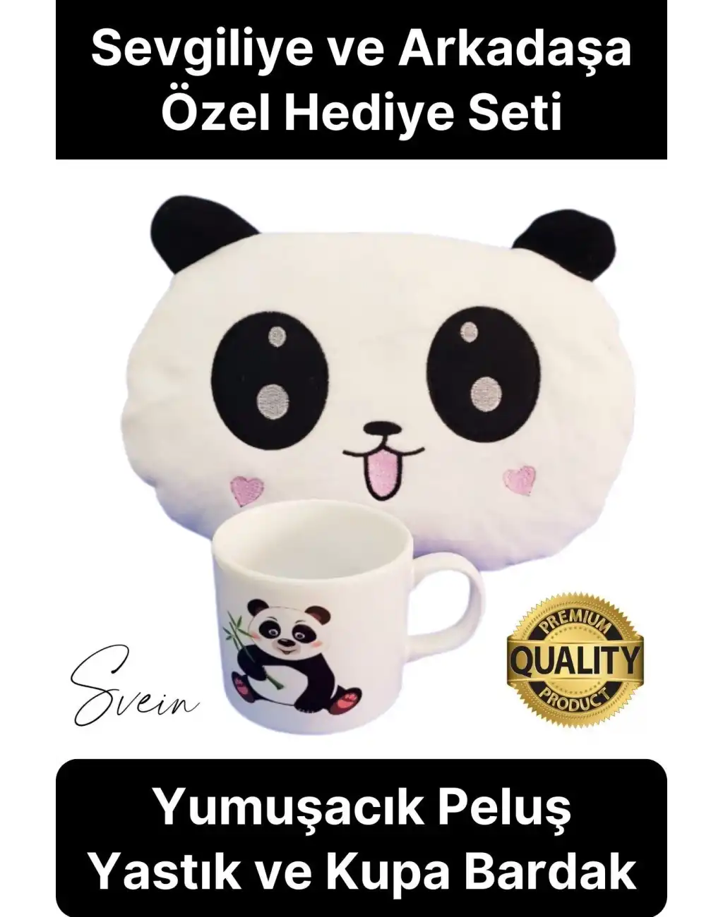 14 Şubat Yumuşacık Sevimli Peluş Panda Yastık ve Kupa Bardak Sevgililer Günü Hediye Seti Arkadaşa