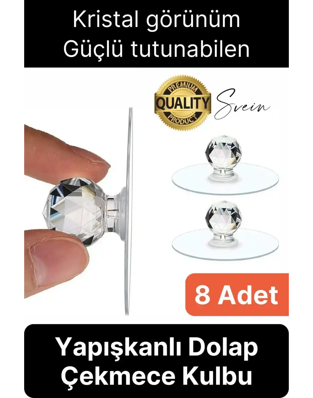 8 Adet Dekoratif Güçlü Tutunabilen Yapışkanlı Kristal Kapak Çekmece Dolap Kulp Seti Tutacak Kulbu