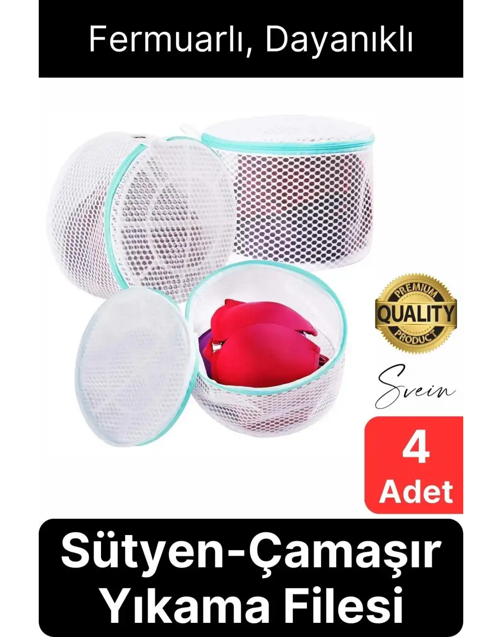 Premium 4 Adet İç Çamaşır Sütyen Yıkama Filesi Fermuarlı Yırtılmaz Çorap Temizlik Torbası Dayanıklı
