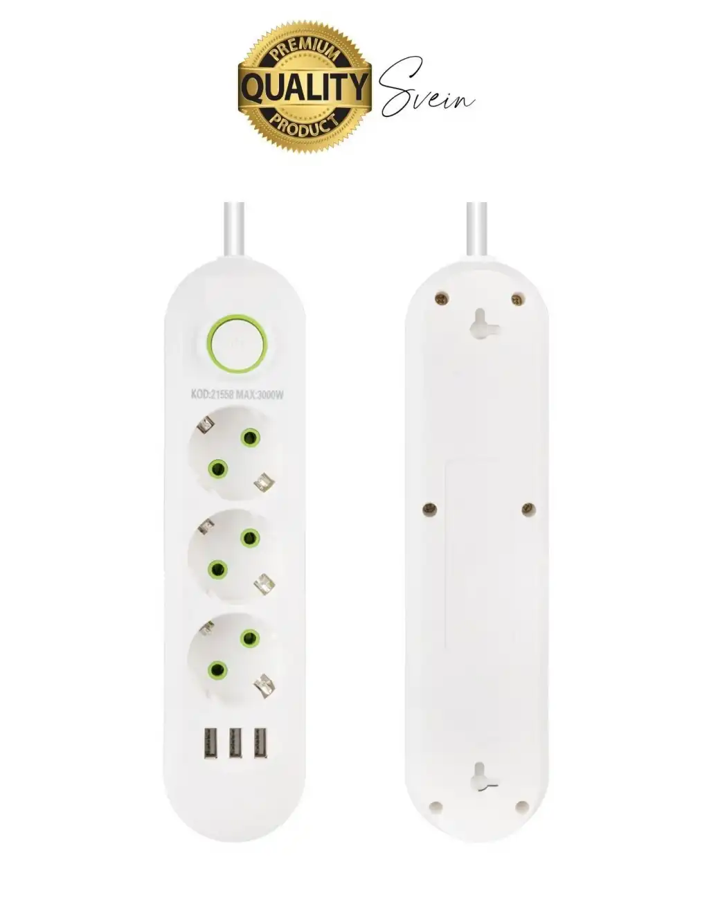 Premium Yeni Nesil Akım Korumalı 3lü Grup Priz Uzatma 4 USB Çıkışlı Bağlantılı Fiş 3000 Watt