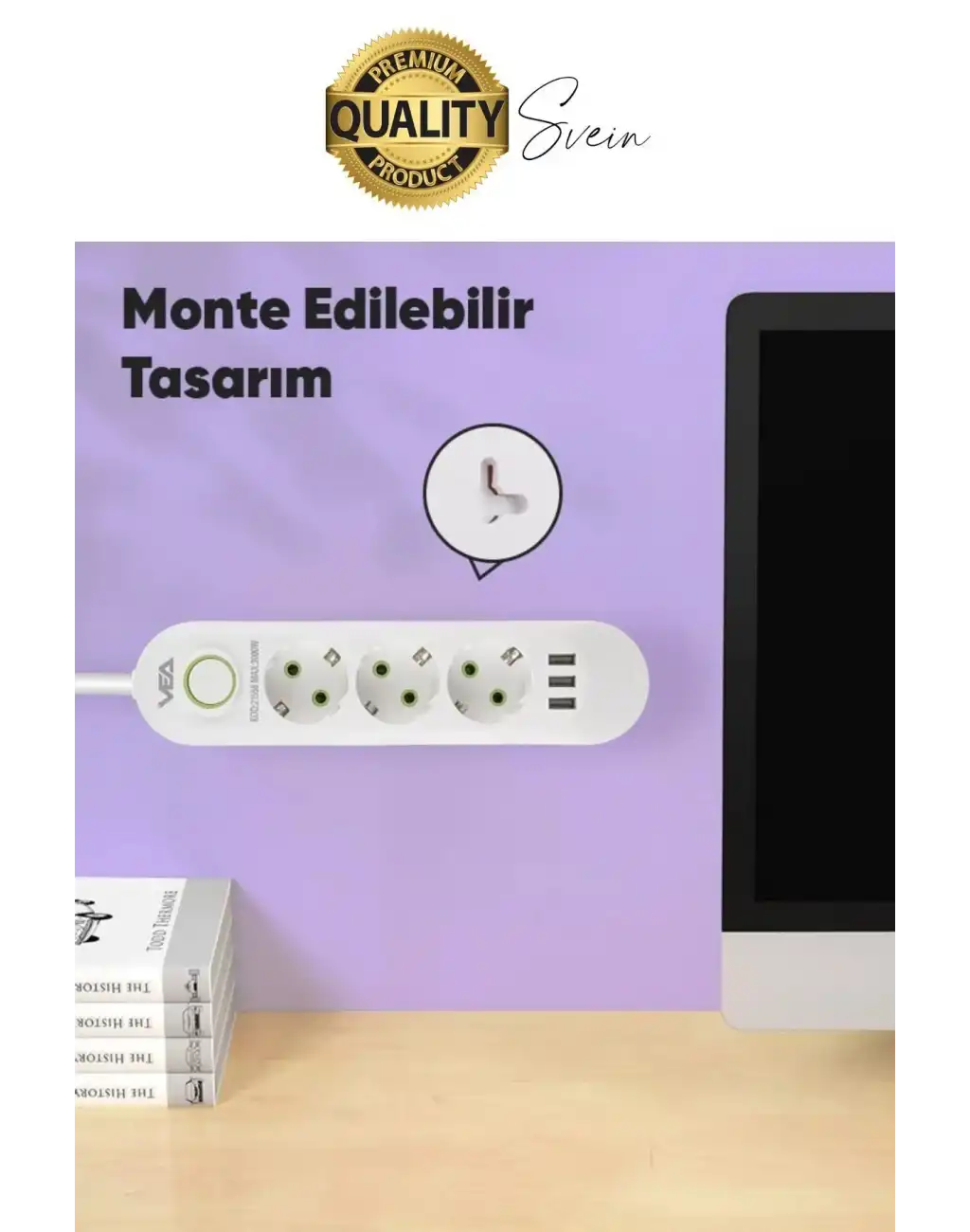 Premium Yeni Nesil Akım Korumalı 3lü Grup Priz Uzatma 4 USB Çıkışlı Bağlantılı Fiş 3000 Watt