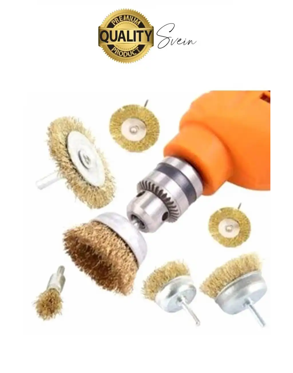 Dayanıklı Çanak Saçaklı Tel Fırça Seti 5 Parça Sarı Telli Dairesel Matkap Uyumlu Pas Kir Temizleyici