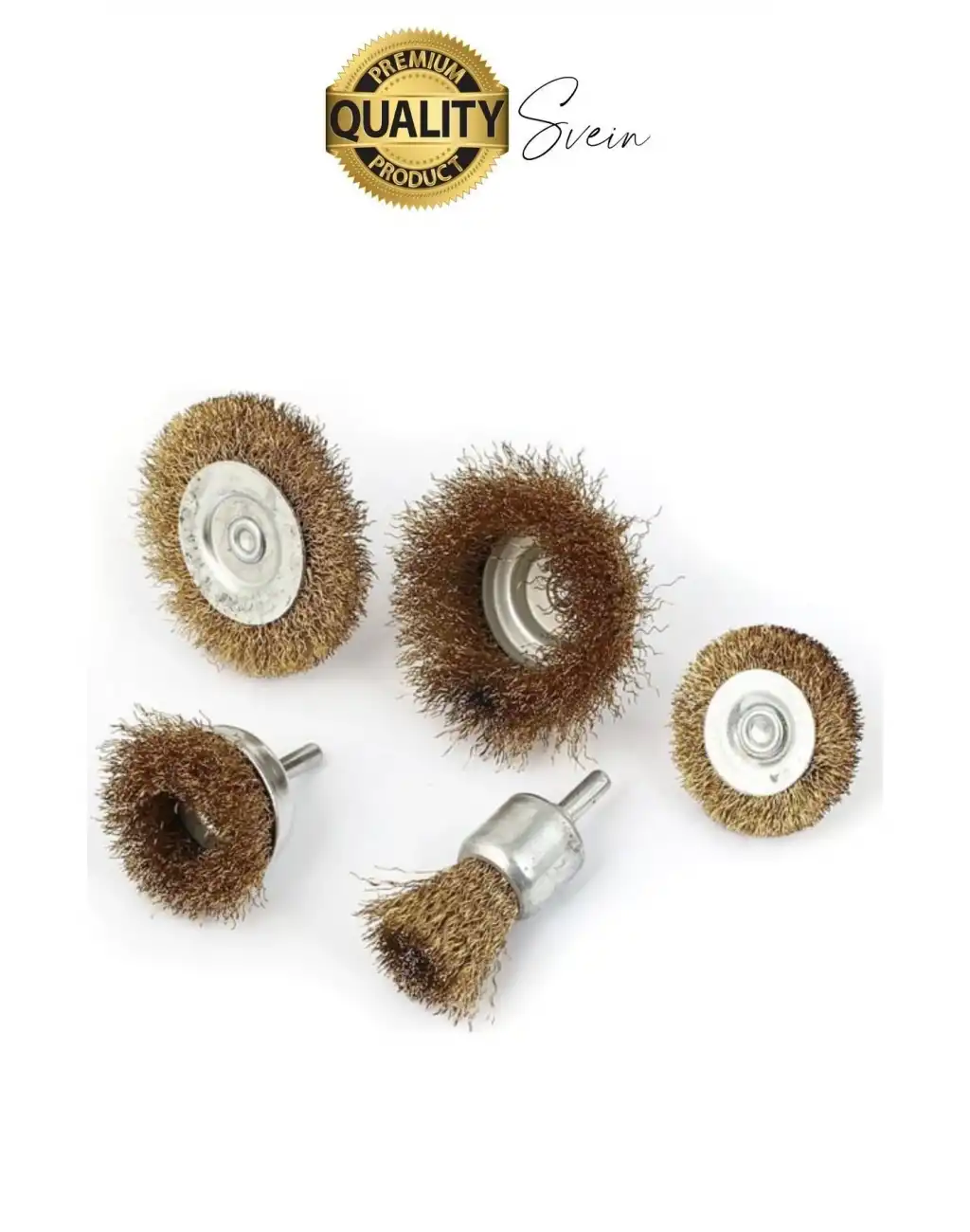 Dayanıklı Çanak Saçaklı Tel Fırça Seti 5 Parça Sarı Telli Dairesel Matkap Uyumlu Pas Kir Temizleyici