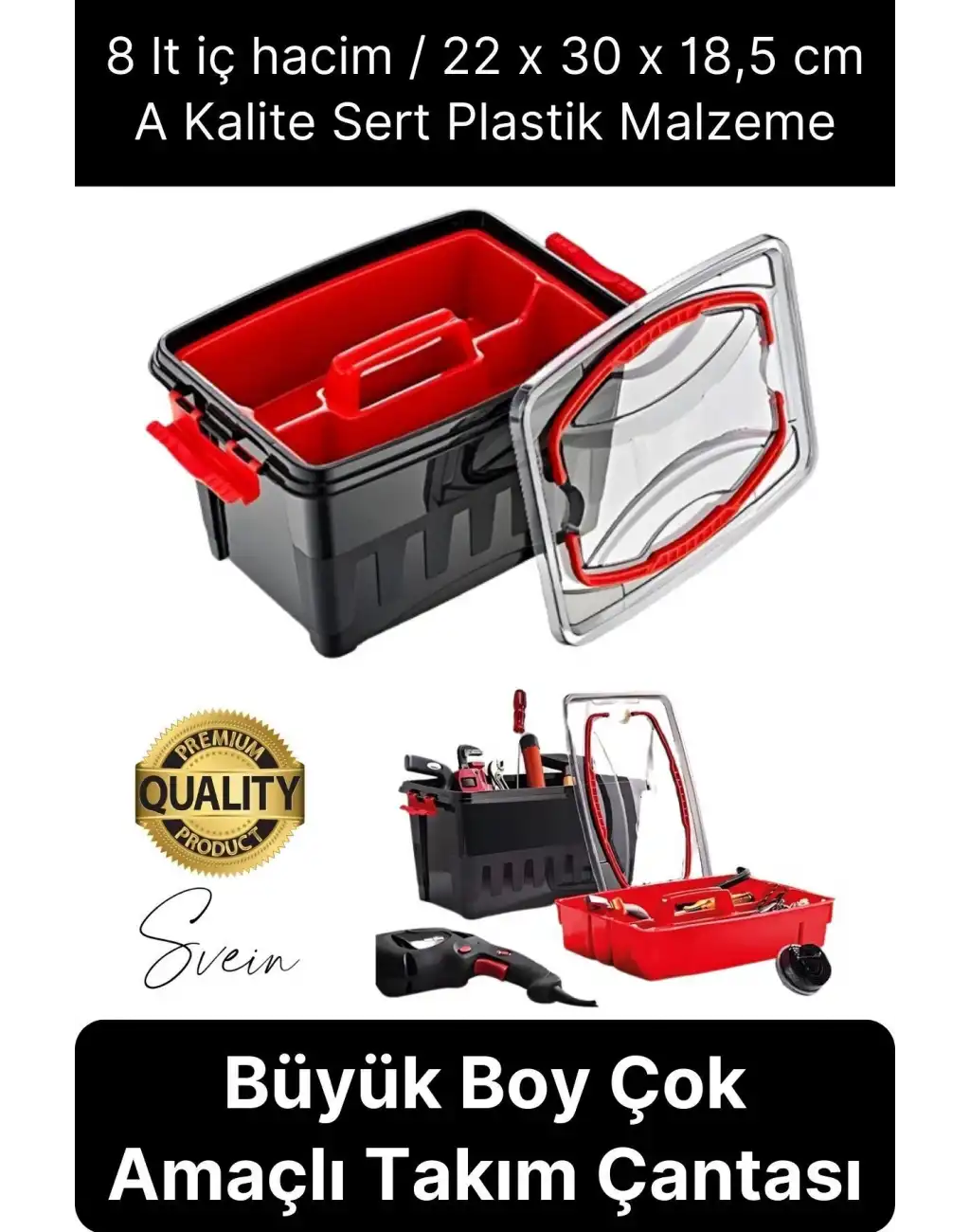 Premium 8 Lt Çok Amaçlı Tesisat Marangoz Malzeme Alet Takım Çantası Plastik Çivi Pense Vida Geniş