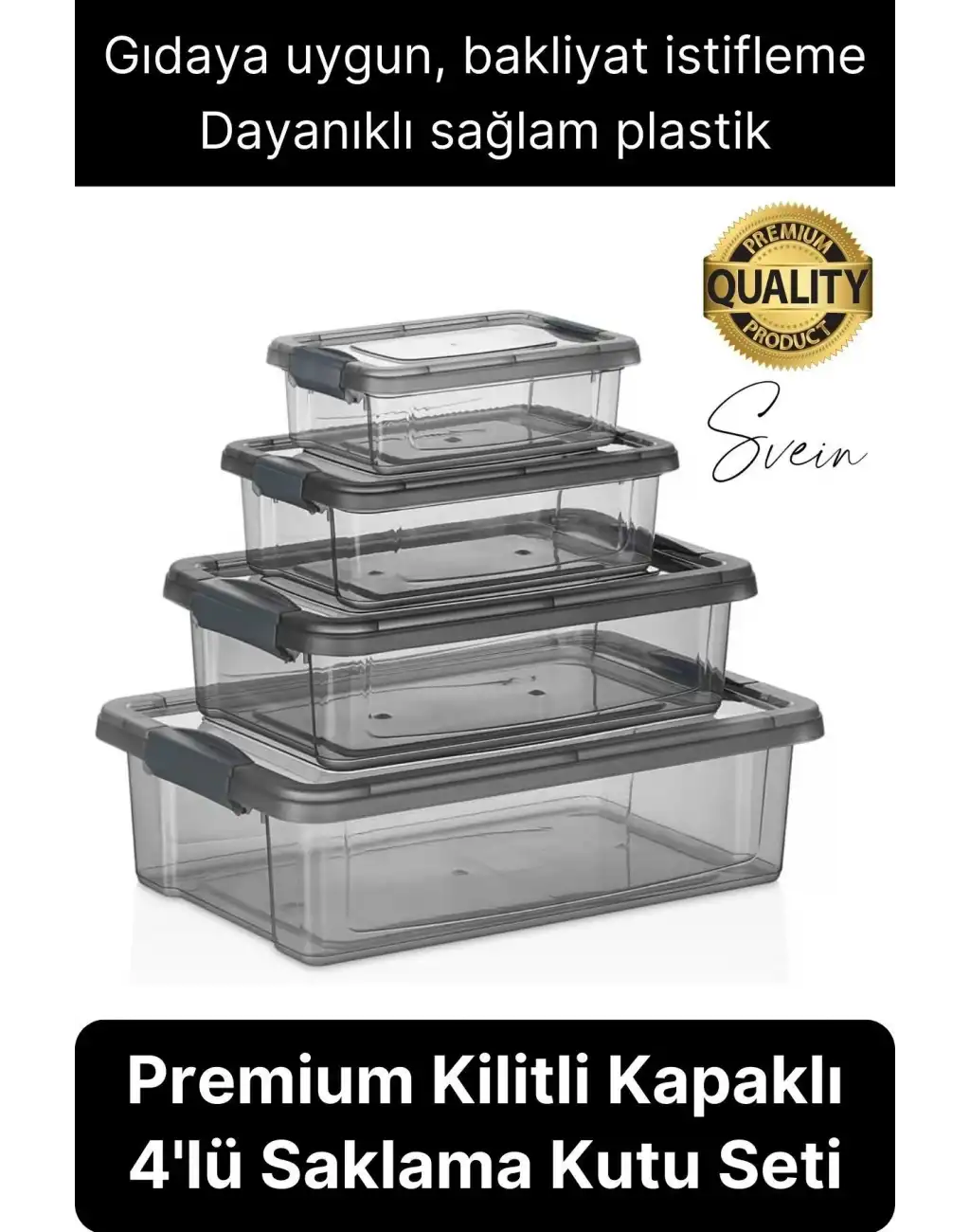 Premium Organizer 4lü Plastik Erzak Gıda Saklama Kabı Seti İç İçe Kilitli İstifleme Yer Tasarrufu