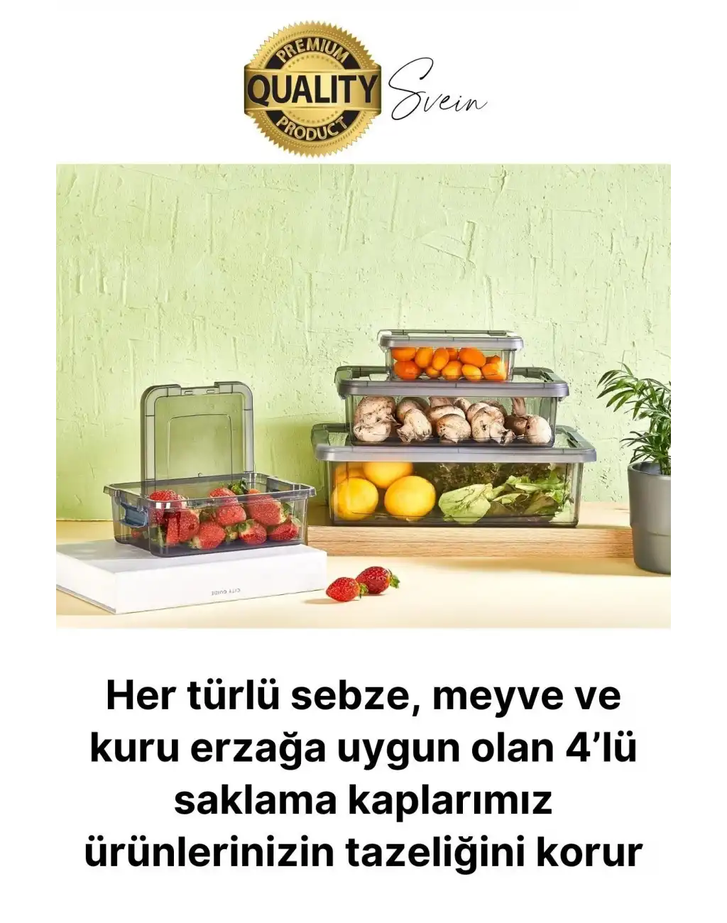 Premium Organizer 4lü Plastik Erzak Gıda Saklama Kabı Seti İç İçe Kilitli İstifleme Yer Tasarrufu