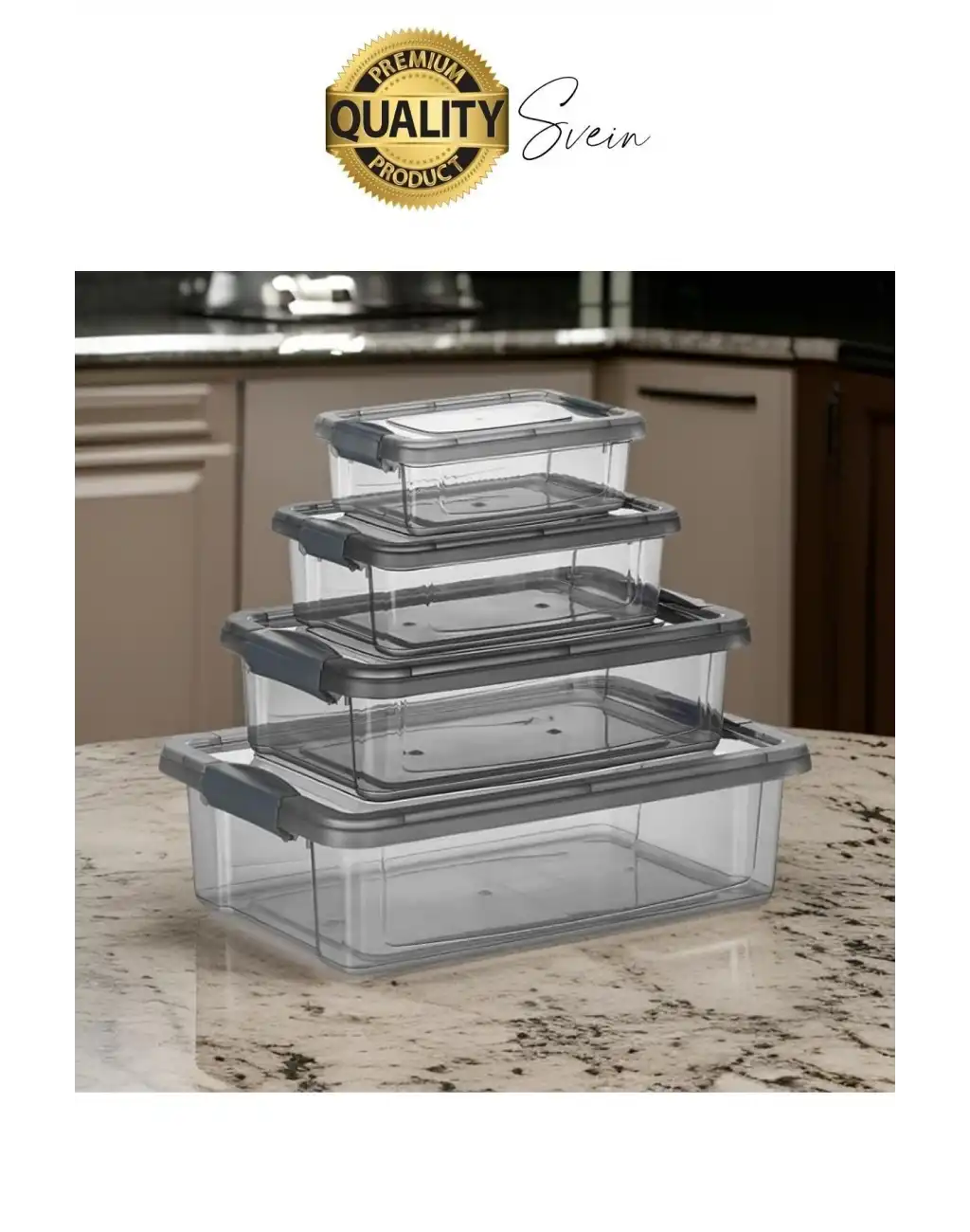 Premium Organizer 4lü Plastik Erzak Gıda Saklama Kabı Seti İç İçe Kilitli İstifleme Yer Tasarrufu