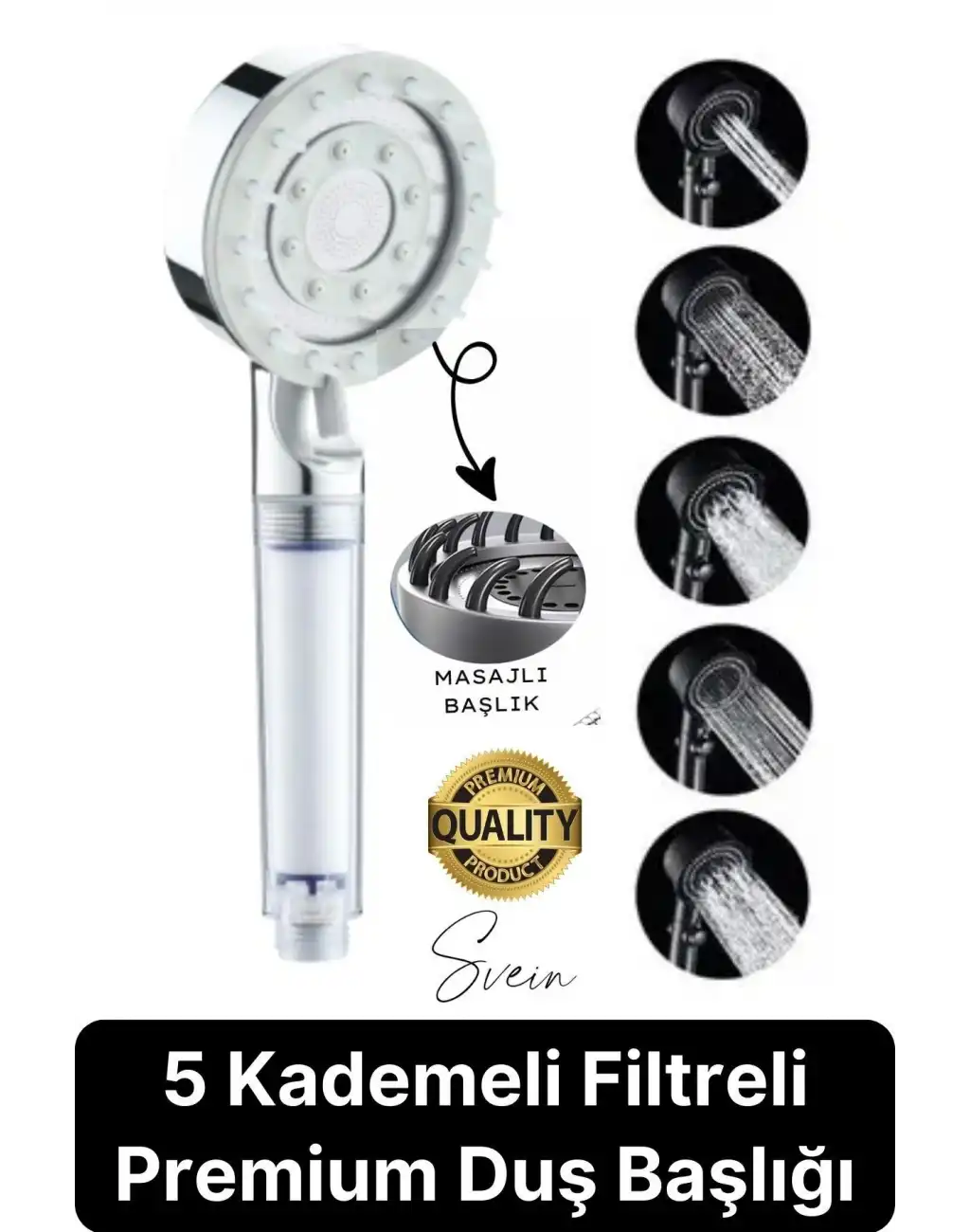 Premium 5 Fonksiyonlu Filtreli Değişebilen Masajlı Yüksek Basınçlı Arıtmalı Banyo Duş Telefonu