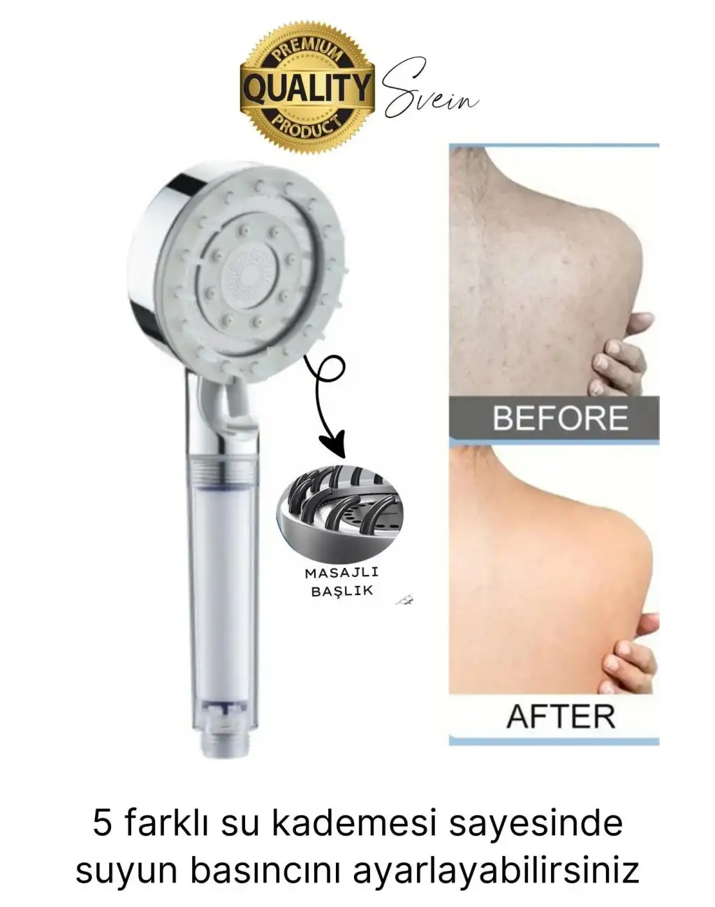 Premium 5 Fonksiyonlu Filtreli Değişebilen Masajlı Yüksek Basınçlı Arıtmalı Banyo Duş Telefonu