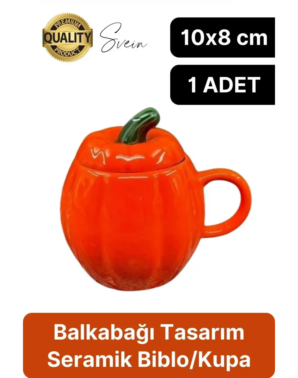 Özel Üretim Kapaklı Seramik Balkabağı Kulplu Kupa Cadılar Bayramı Kahve Biblo Fincan Sonbahar Şık